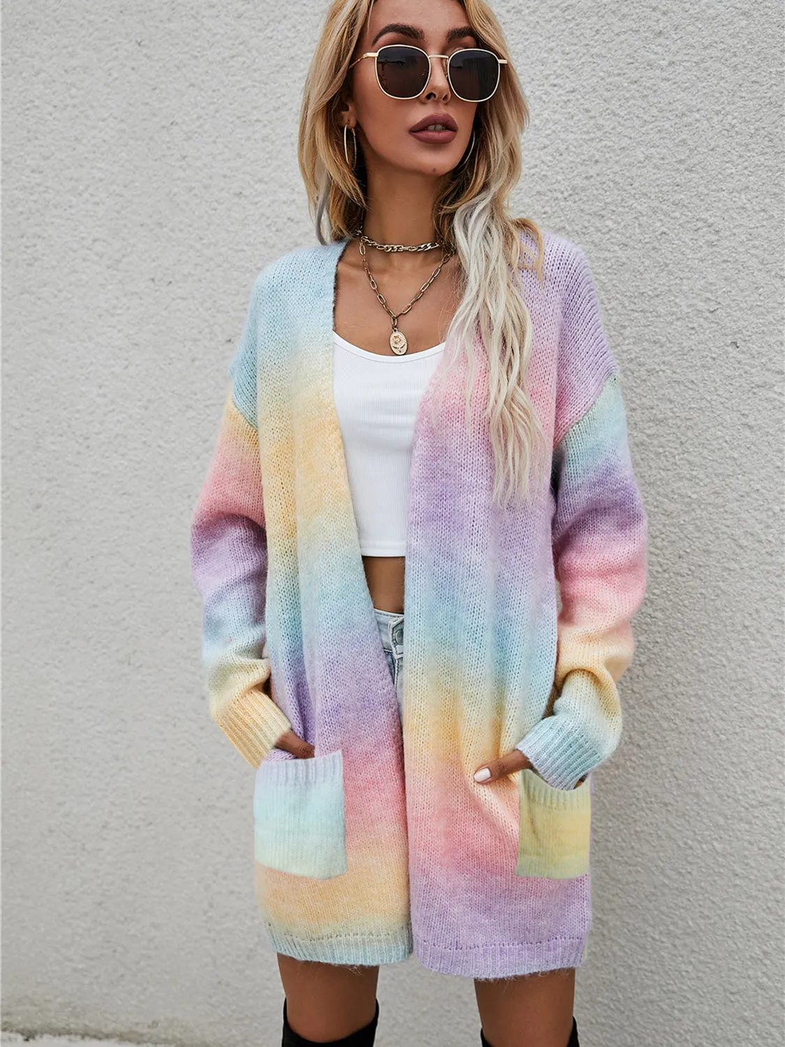 🌈 Angel Wings Full Size Pocketed Open Front Gradient Cardigan 🌈