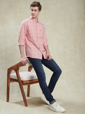 100% Cotton Pink Slim Fit Full Sleeve Casual Mens Checkered Shirt