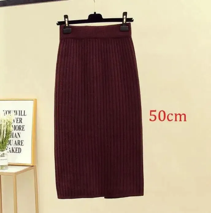 2022 Spring Autumn Casual Women High Waist Skirt Warm Knitted Pencil Skirt Elegant Long Skirts High Quality Office Skirts Split