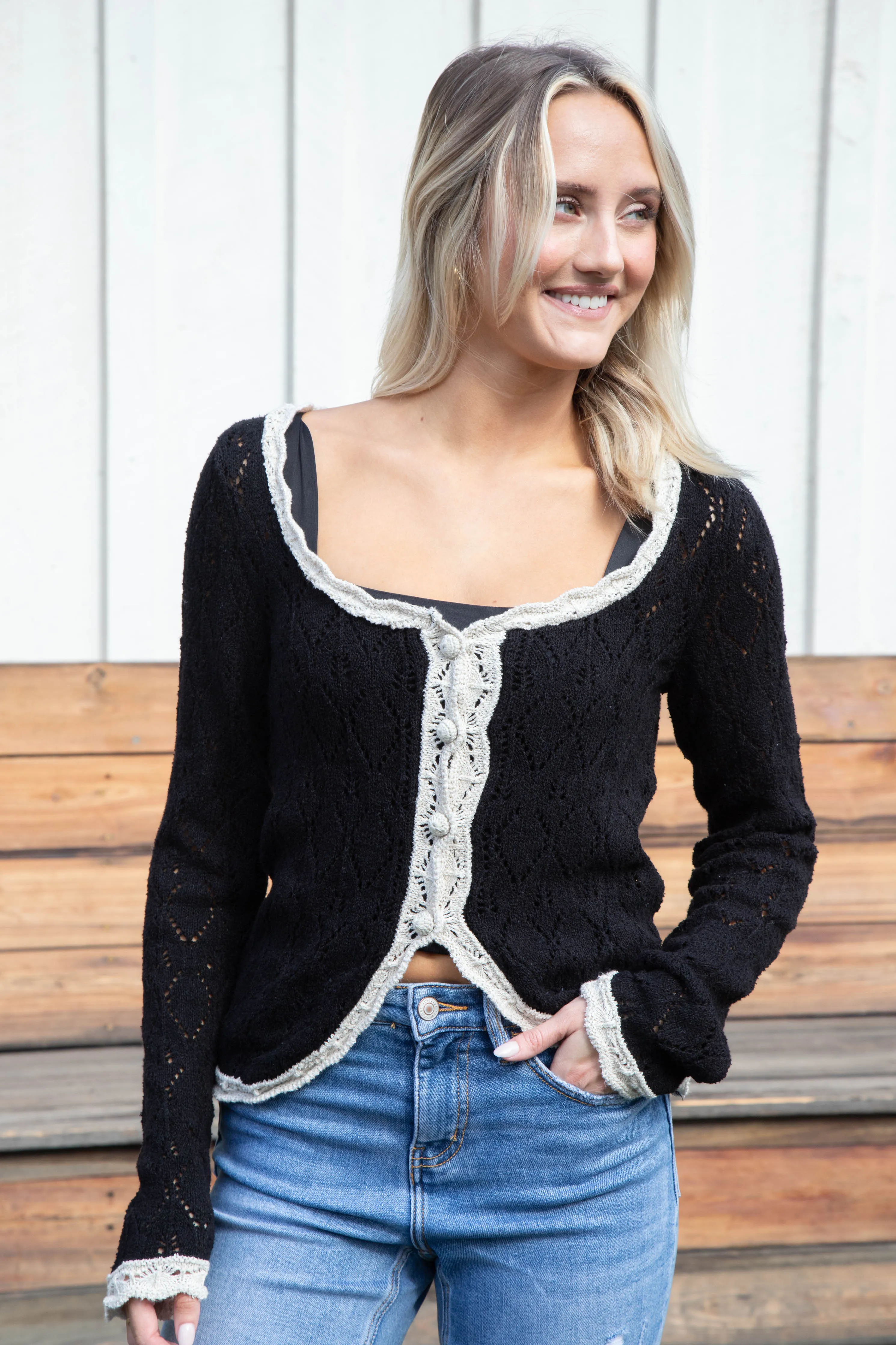 Adelene Cardigan, Black Cream Combo | Free People