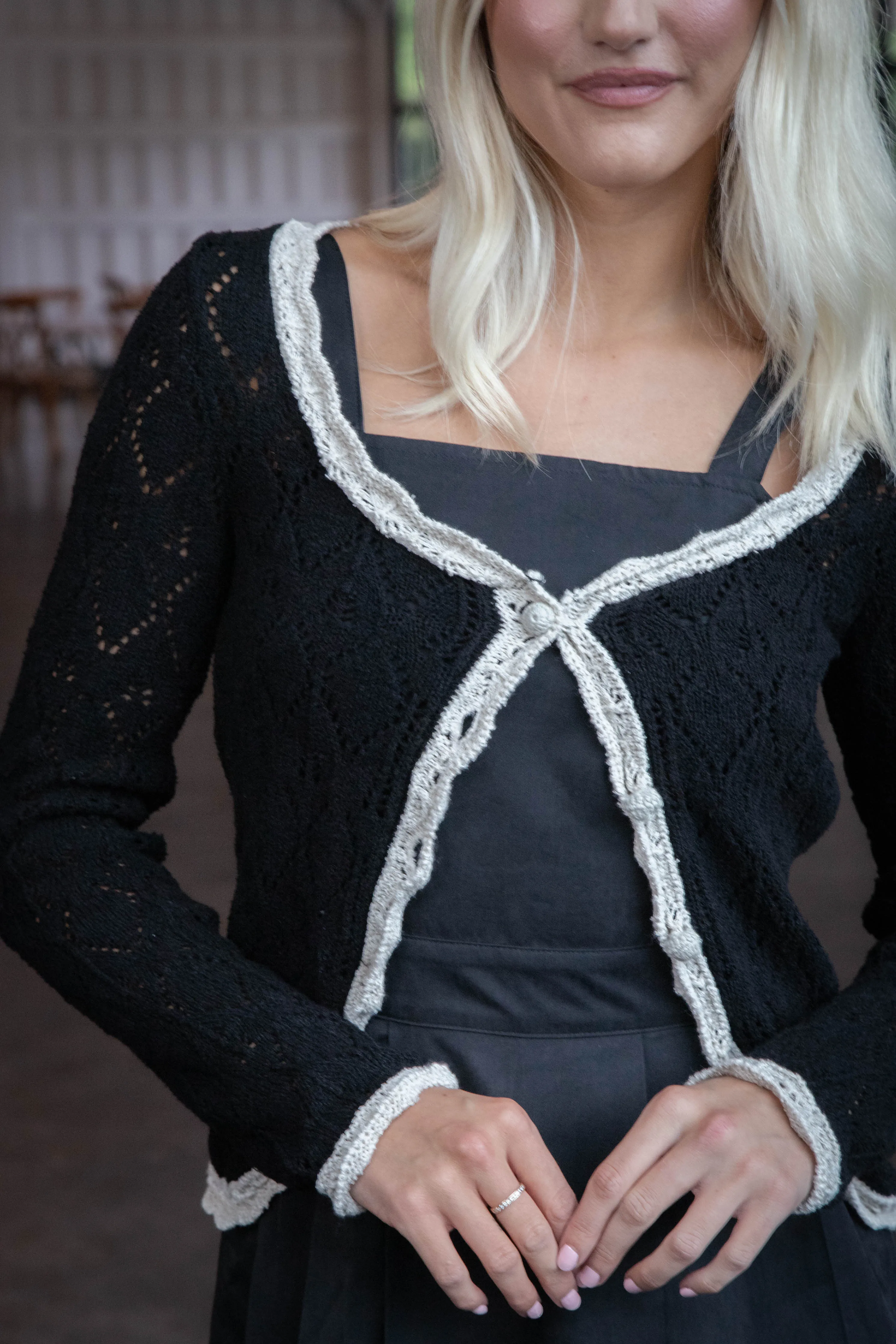 Adelene Cardigan, Black Cream Combo | Free People