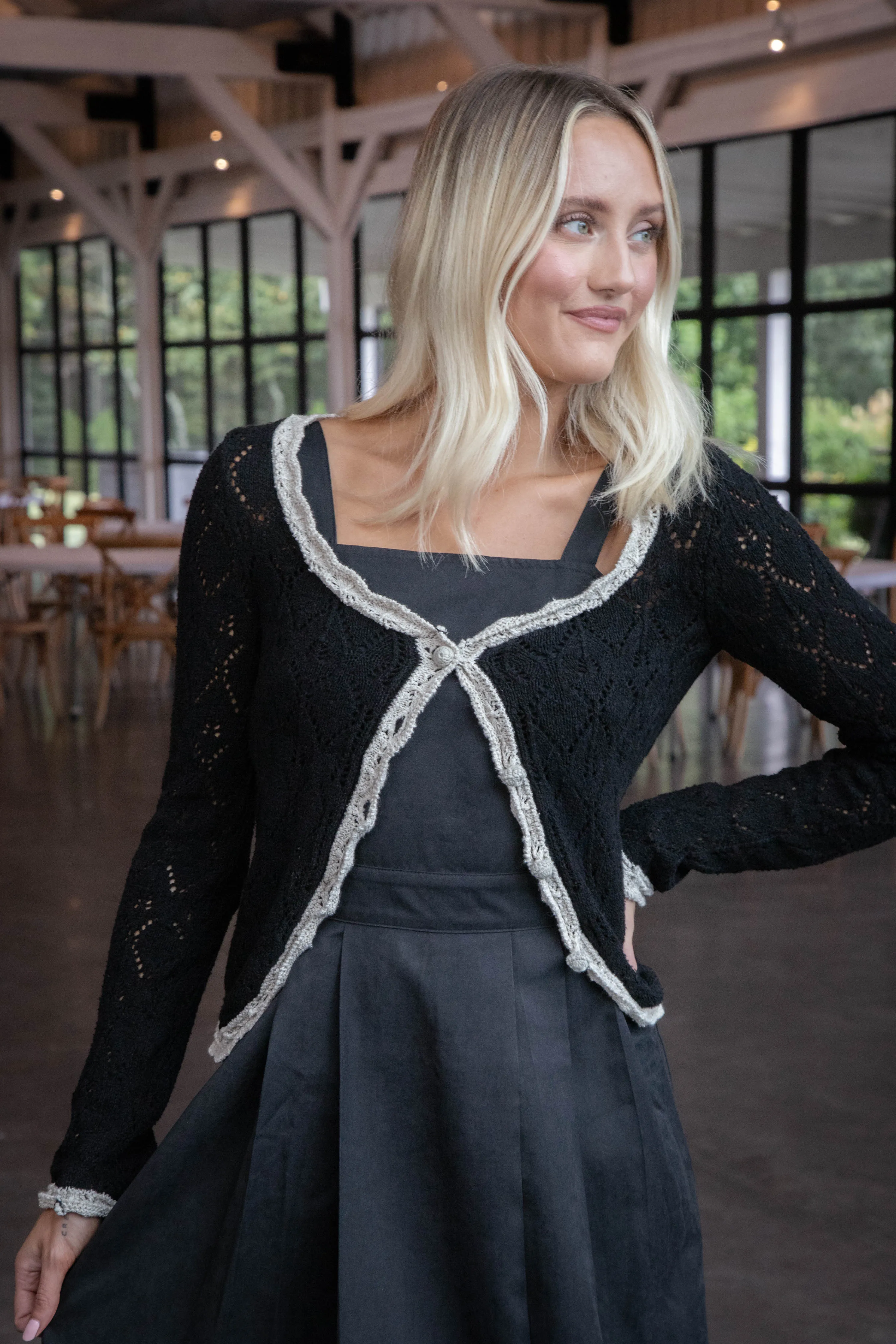 Adelene Cardigan, Black Cream Combo | Free People