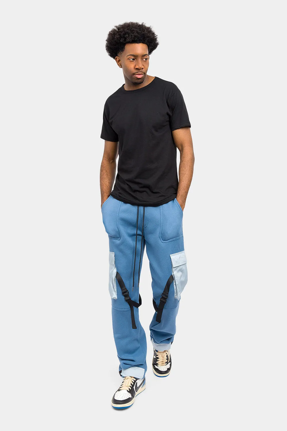 Adjustable Buckle Strap Cargo Sweatpants