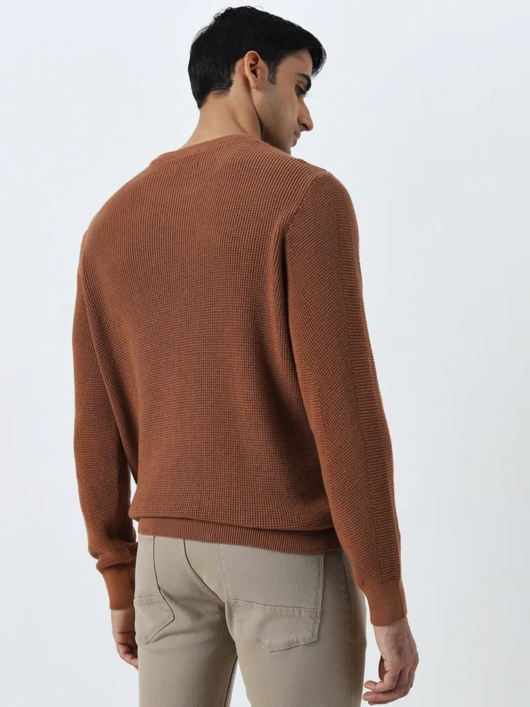 Ascot Rust Knitted Relaxed-Fit Cotton Sweater