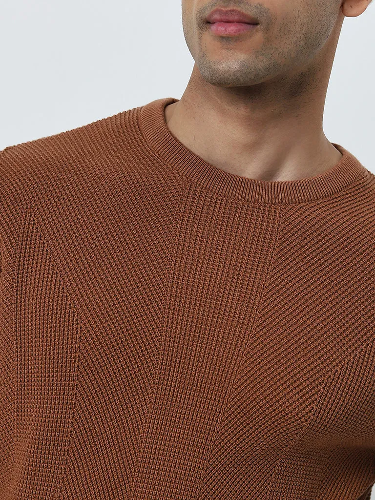 Ascot Rust Knitted Relaxed-Fit Cotton Sweater