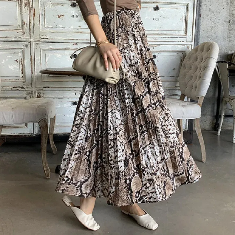 Autumn winter women vintage elegant leopard skirt 2019 Women Snake print high waist pleated skirts womens Casual skirts female