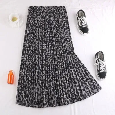 Autumn winter women vintage elegant leopard skirt 2019 Women Snake print high waist pleated skirts womens Casual skirts female