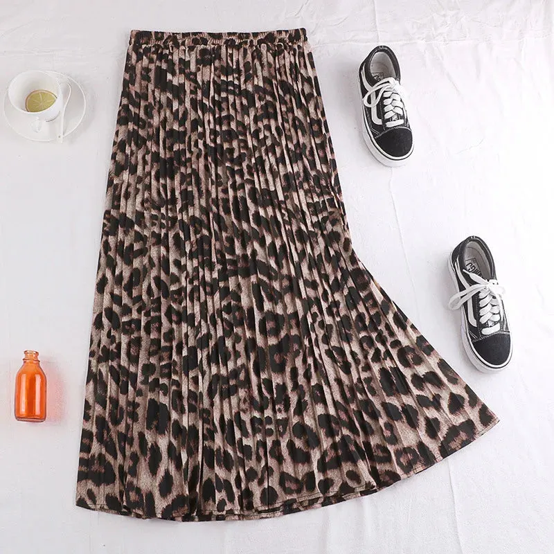 Autumn winter women vintage elegant leopard skirt 2019 Women Snake print high waist pleated skirts womens Casual skirts female