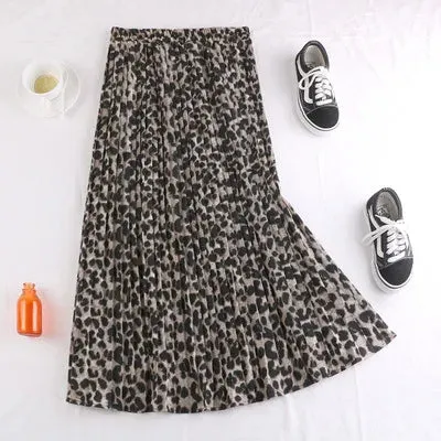 Autumn winter women vintage elegant leopard skirt 2019 Women Snake print high waist pleated skirts womens Casual skirts female