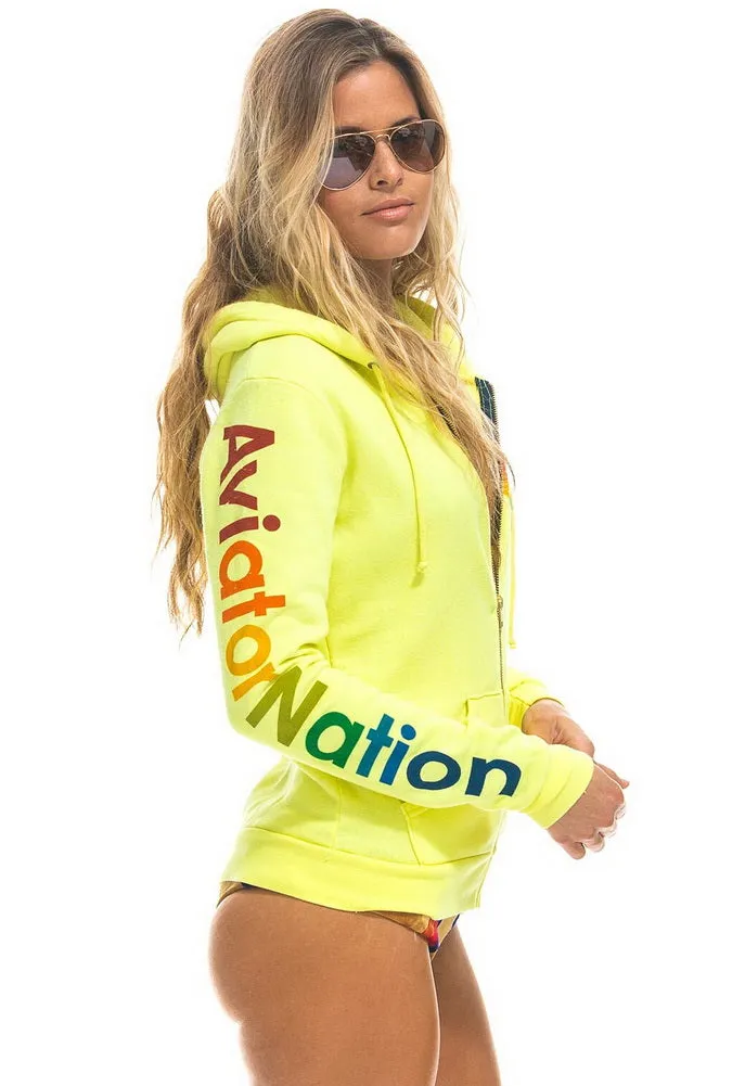 Aviator Nation Neon Zip Logo Hoodie in Neon Yellow