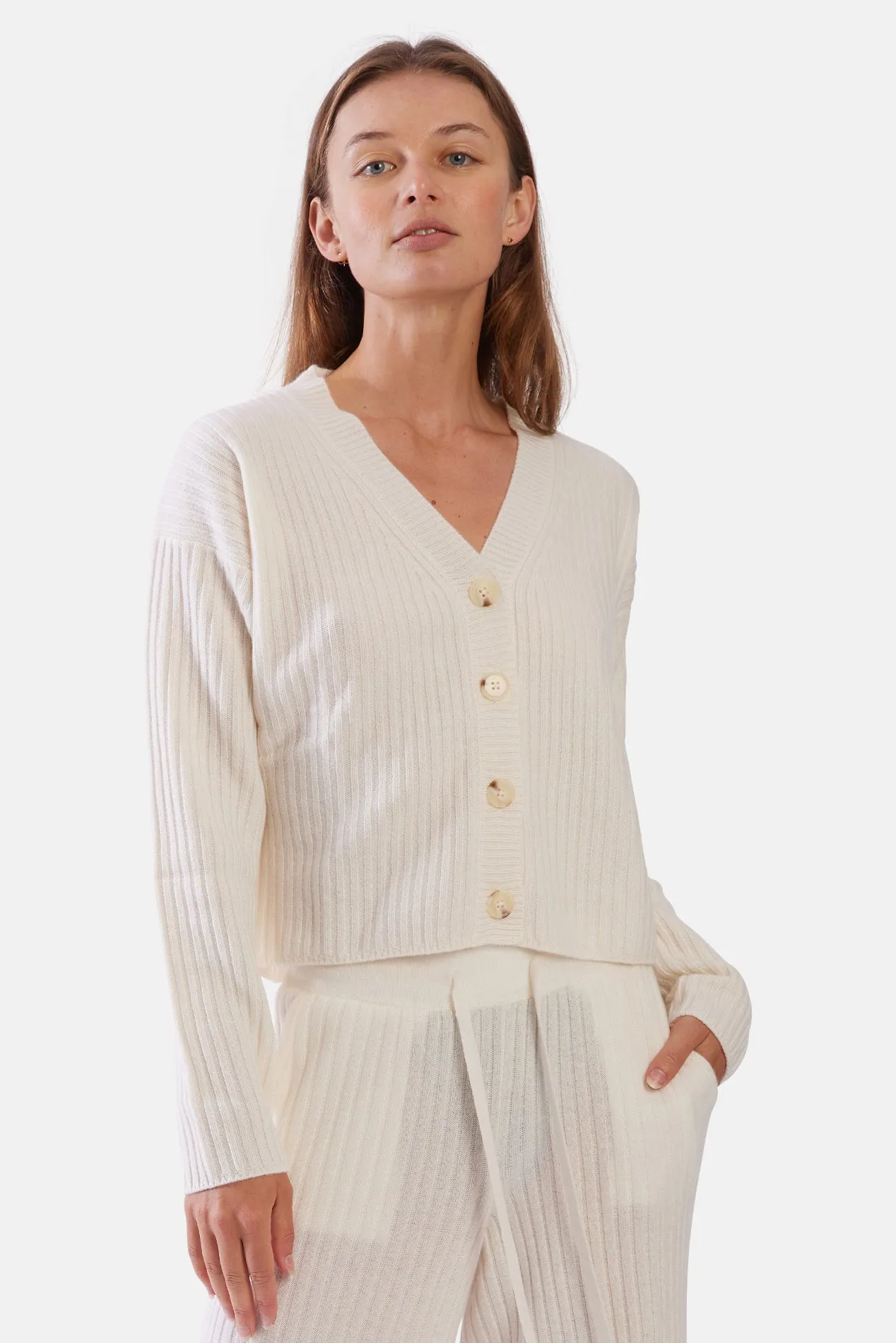 Beatrice Ribbed Cardigan Eggshell