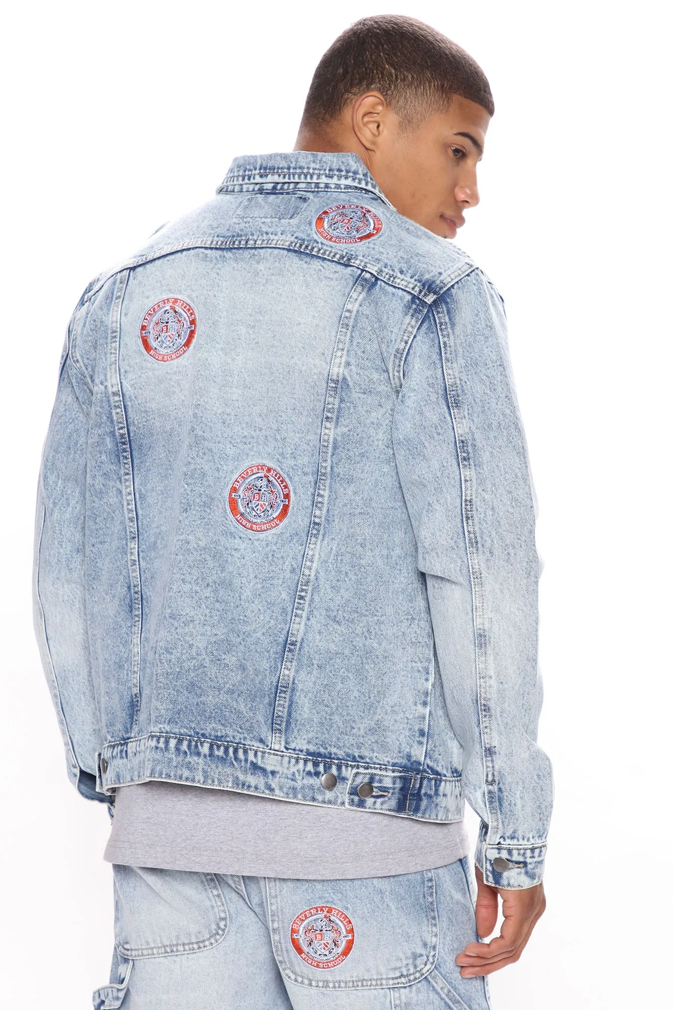 Bev High Patched Denim Jacket - Light Wash