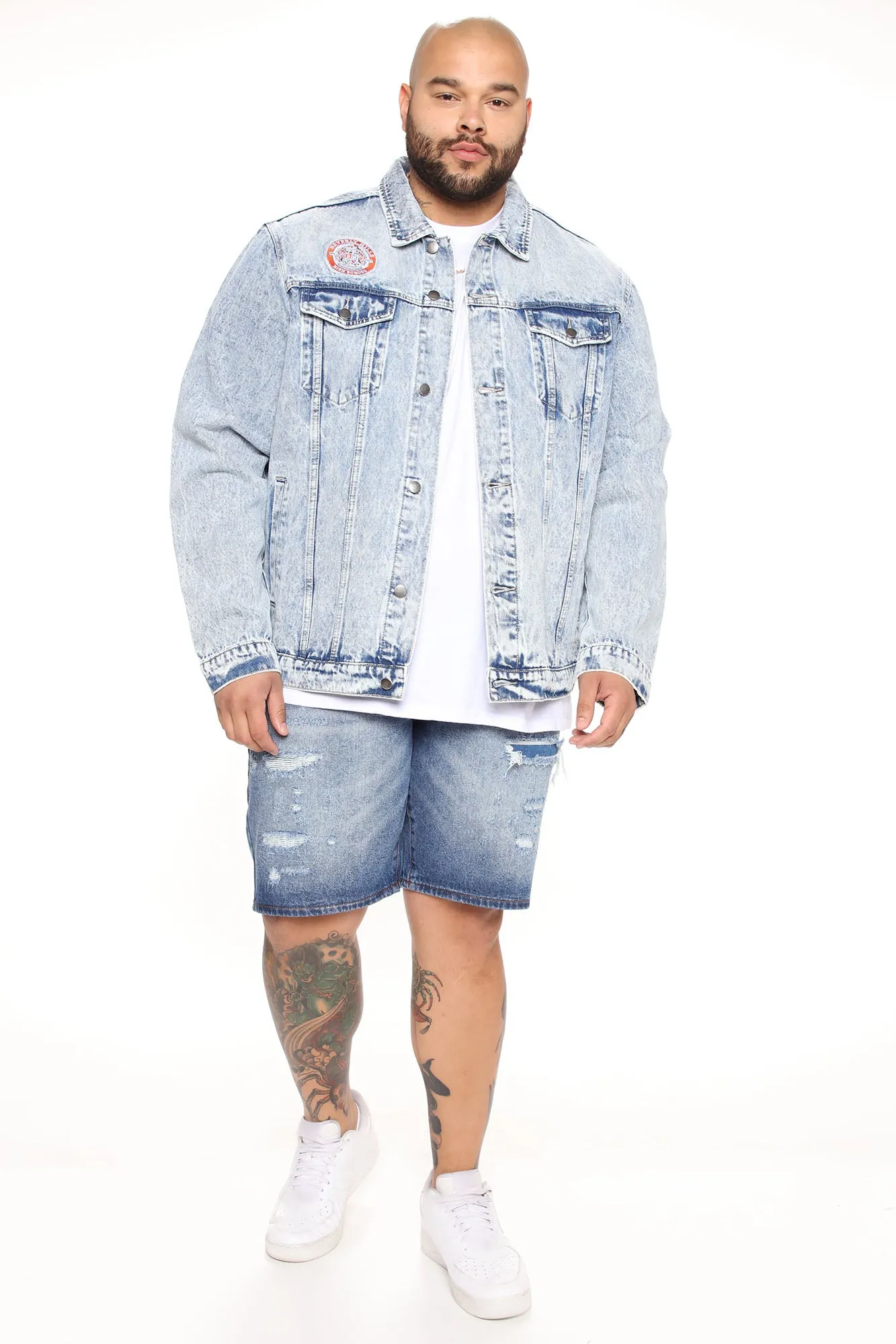 Bev High Patched Denim Jacket - Light Wash