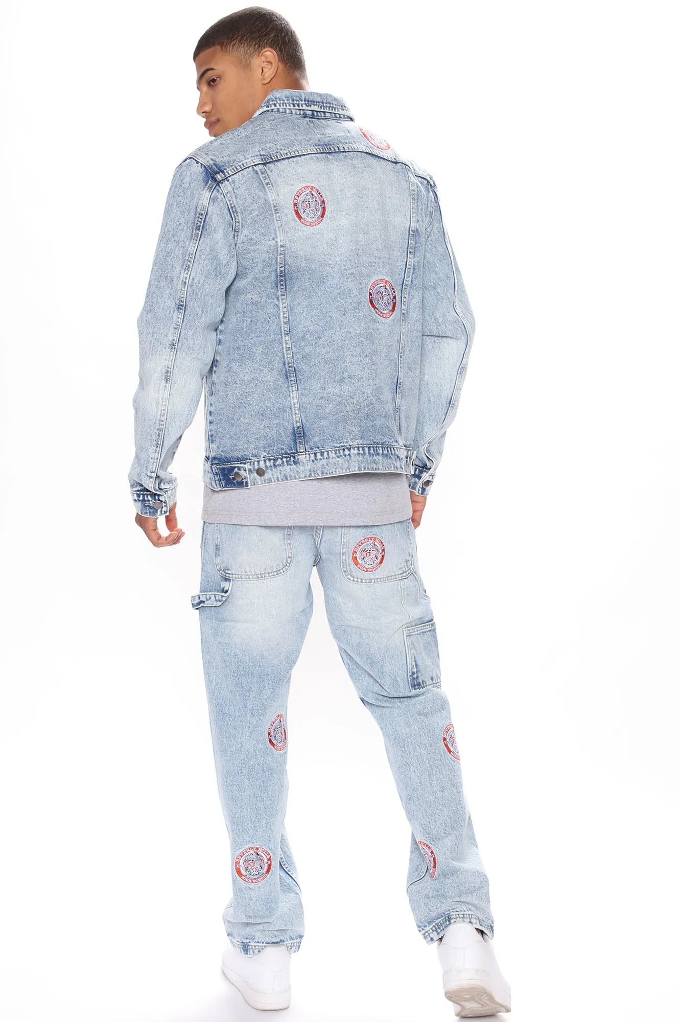 Bev High Patched Denim Jacket - Light Wash