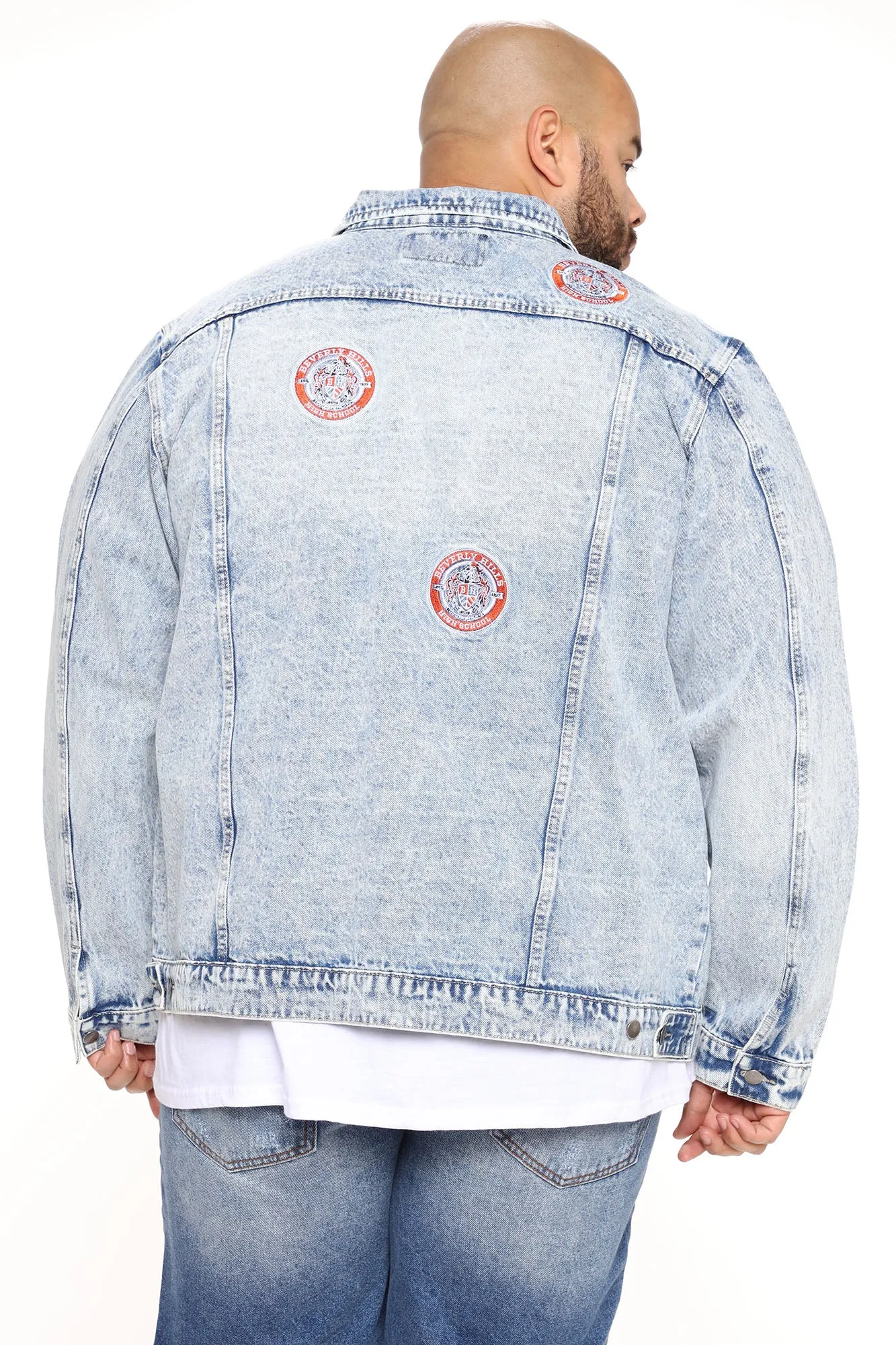 Bev High Patched Denim Jacket - Light Wash