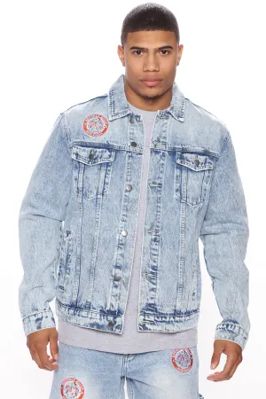 Bev High Patched Denim Jacket - Light Wash