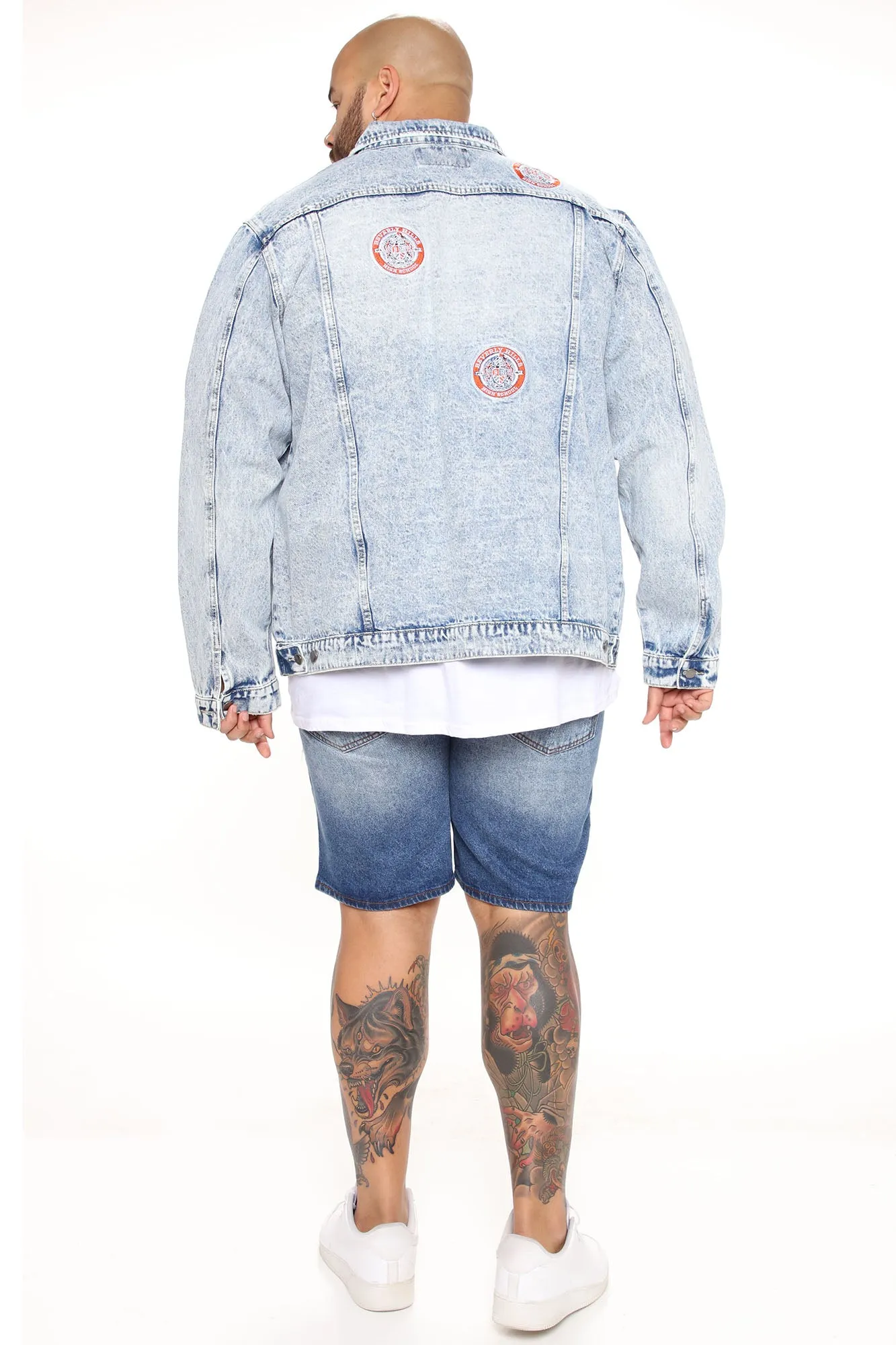 Bev High Patched Denim Jacket - Light Wash