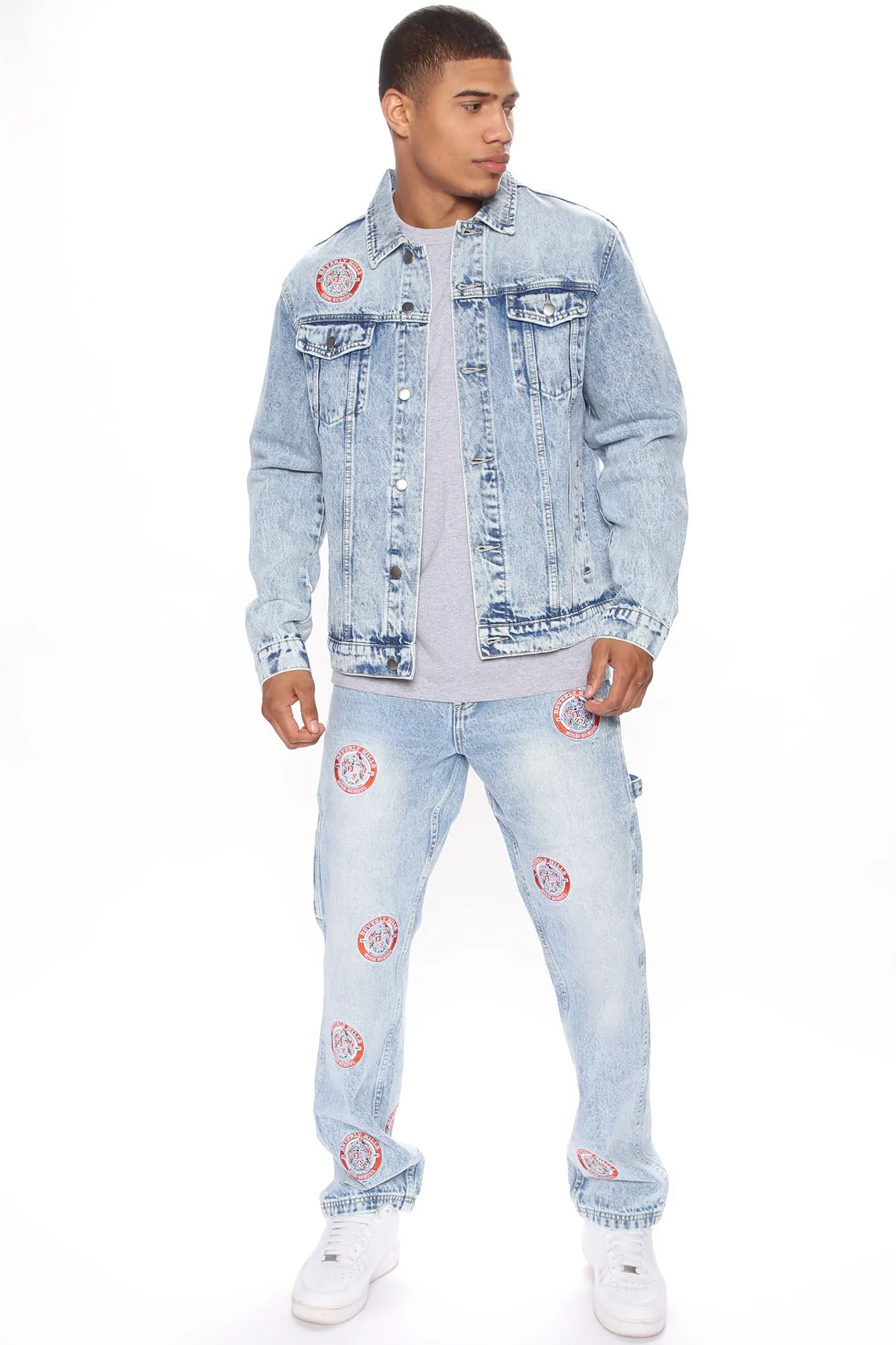 Bev High Patched Denim Jacket - Light Wash