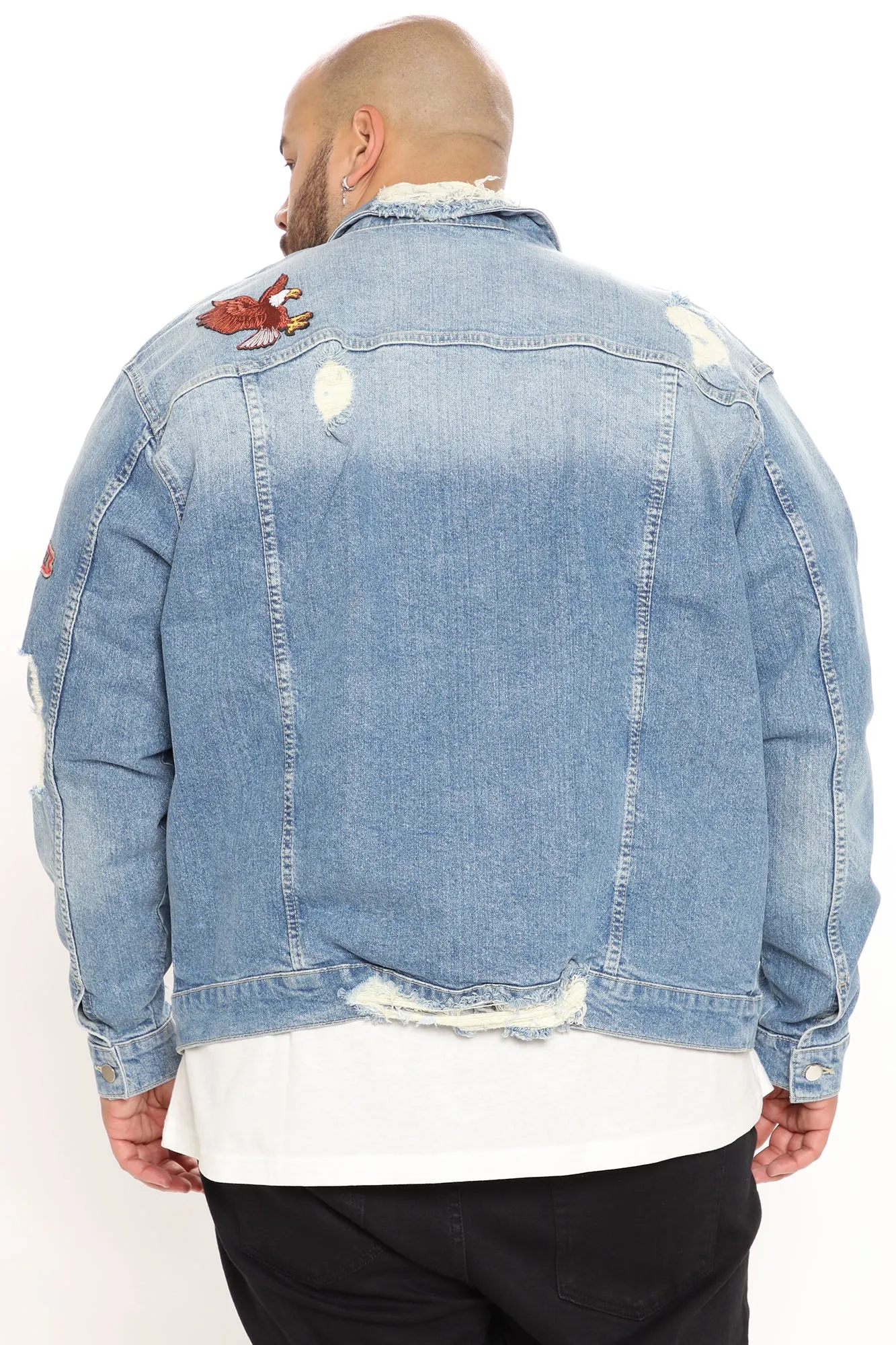 Biker Patch Denim Jacket - Medium Wash