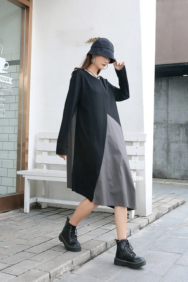 Black and Grey Oversized T-Shirt Dress