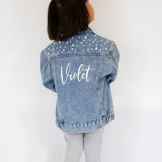 (Blue Pearl) Flower Girl Patch Denim Jacket