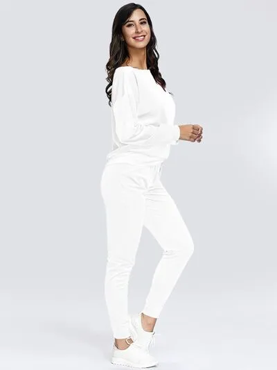 Boat Neck Dropped Shoulder Top and Pants Set