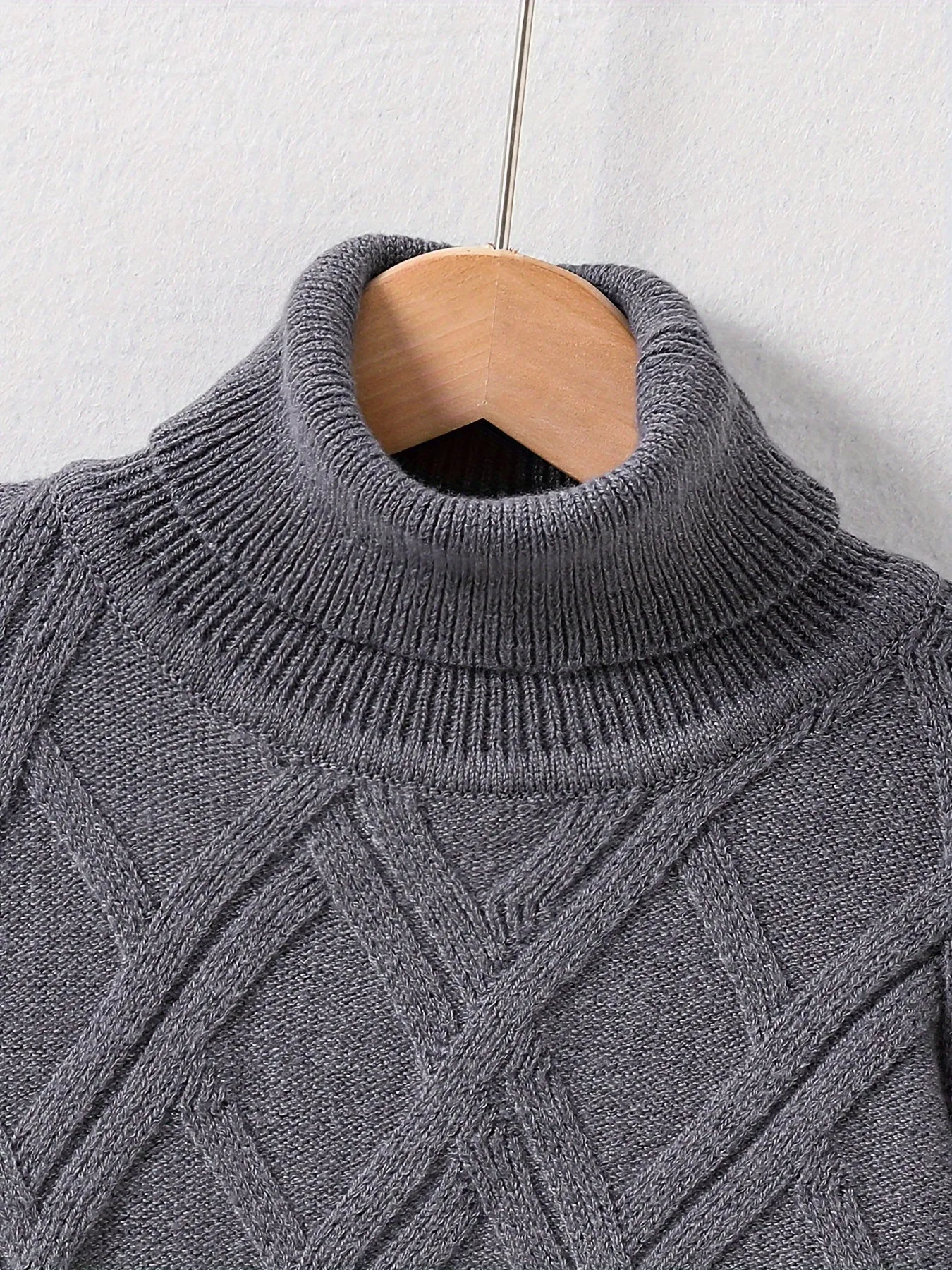 Boys Solid Color Turtleneck Sweater, Casual Knit Pullover, Classic Cable Pattern, Ribbed Cuffs And Hem, Winter Warm Cozy Clothes