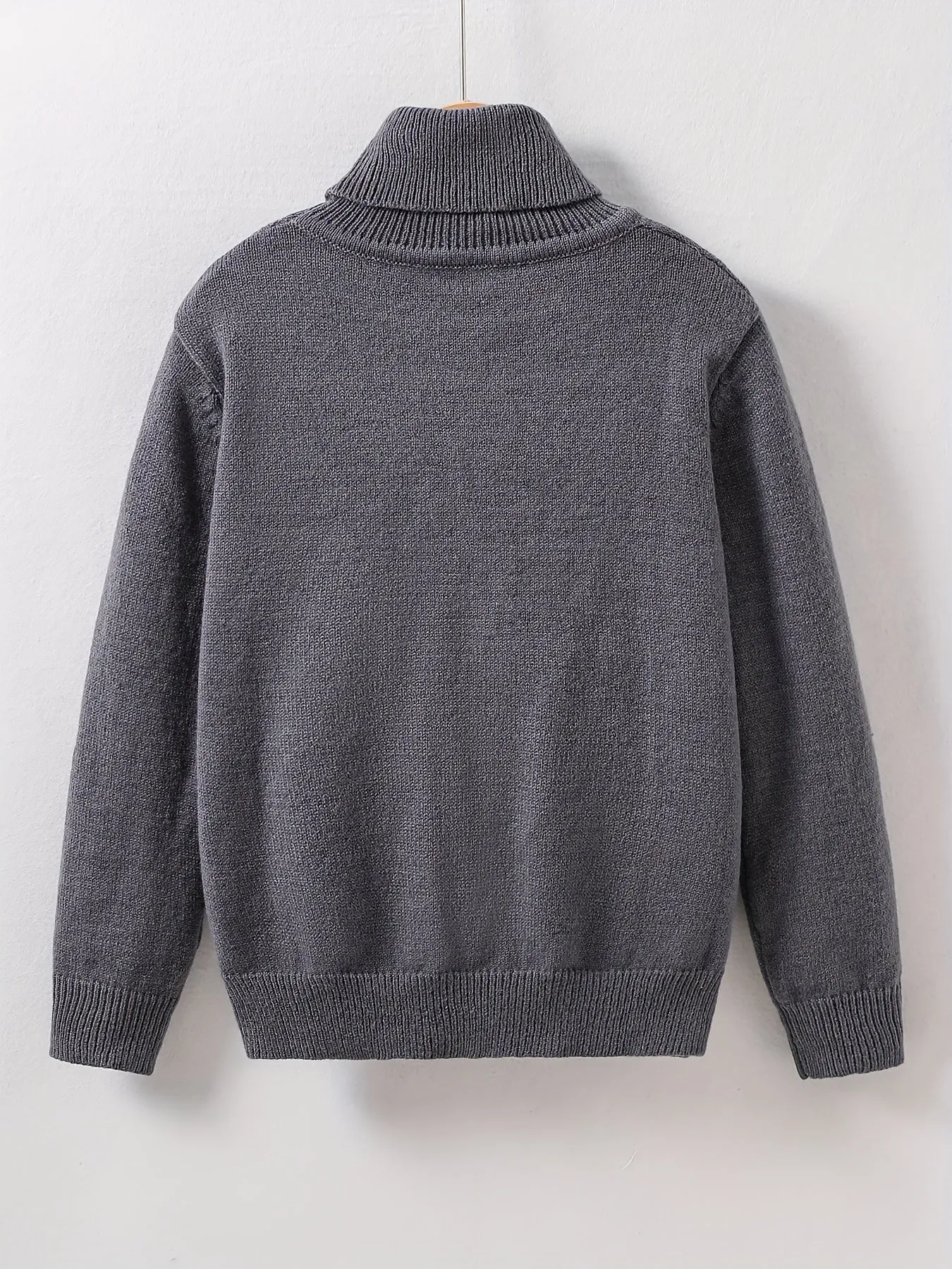 Boys Solid Color Turtleneck Sweater, Casual Knit Pullover, Classic Cable Pattern, Ribbed Cuffs And Hem, Winter Warm Cozy Clothes