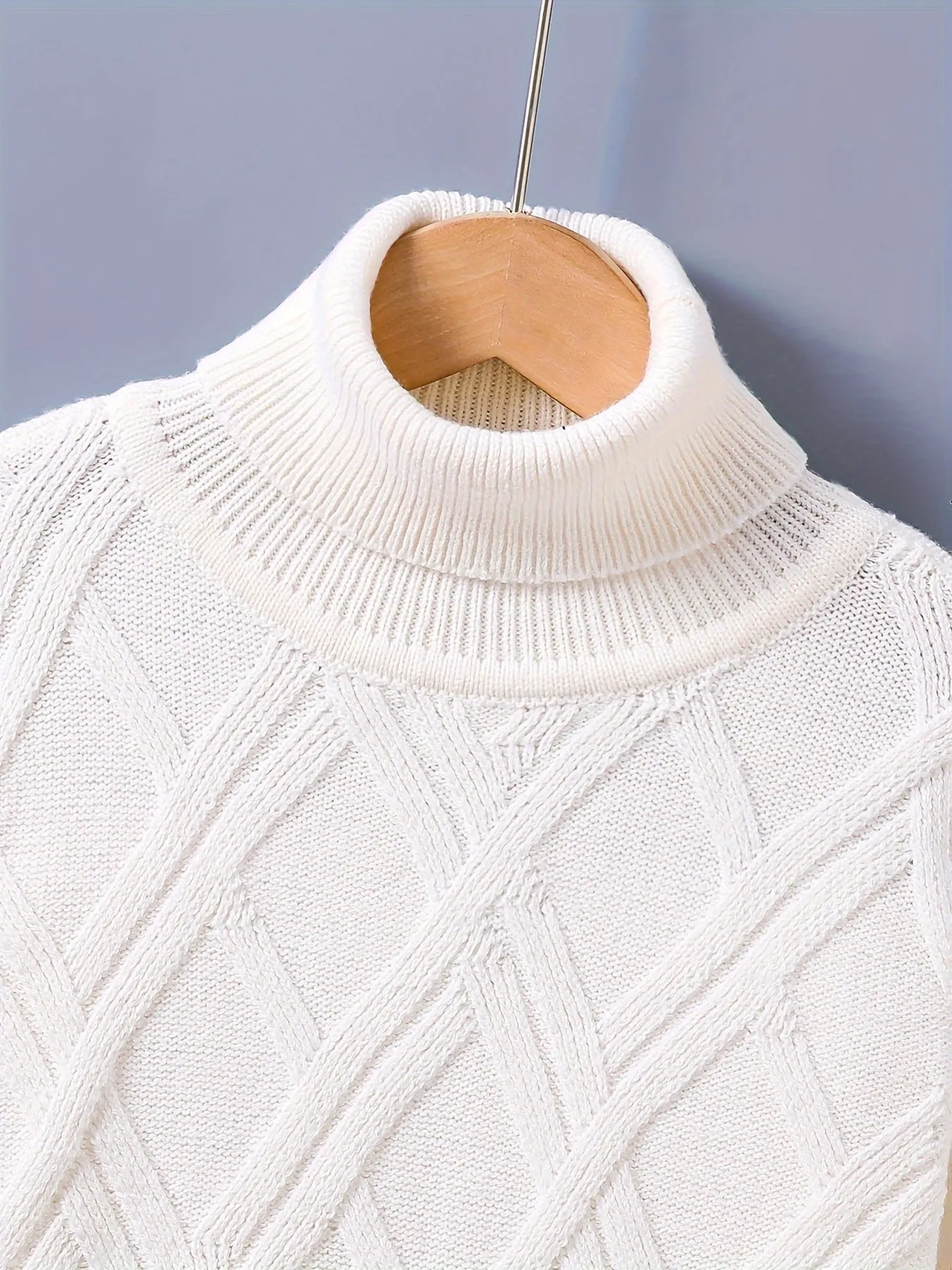 Boys Solid Color Turtleneck Sweater, Casual Knit Pullover, Classic Cable Pattern, Ribbed Cuffs And Hem, Winter Warm Cozy Clothes