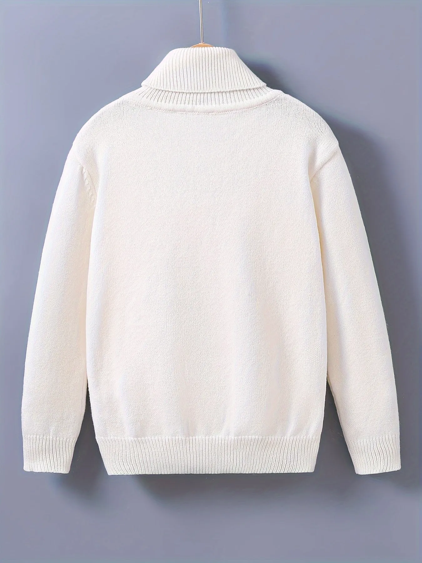 Boys Solid Color Turtleneck Sweater, Casual Knit Pullover, Classic Cable Pattern, Ribbed Cuffs And Hem, Winter Warm Cozy Clothes