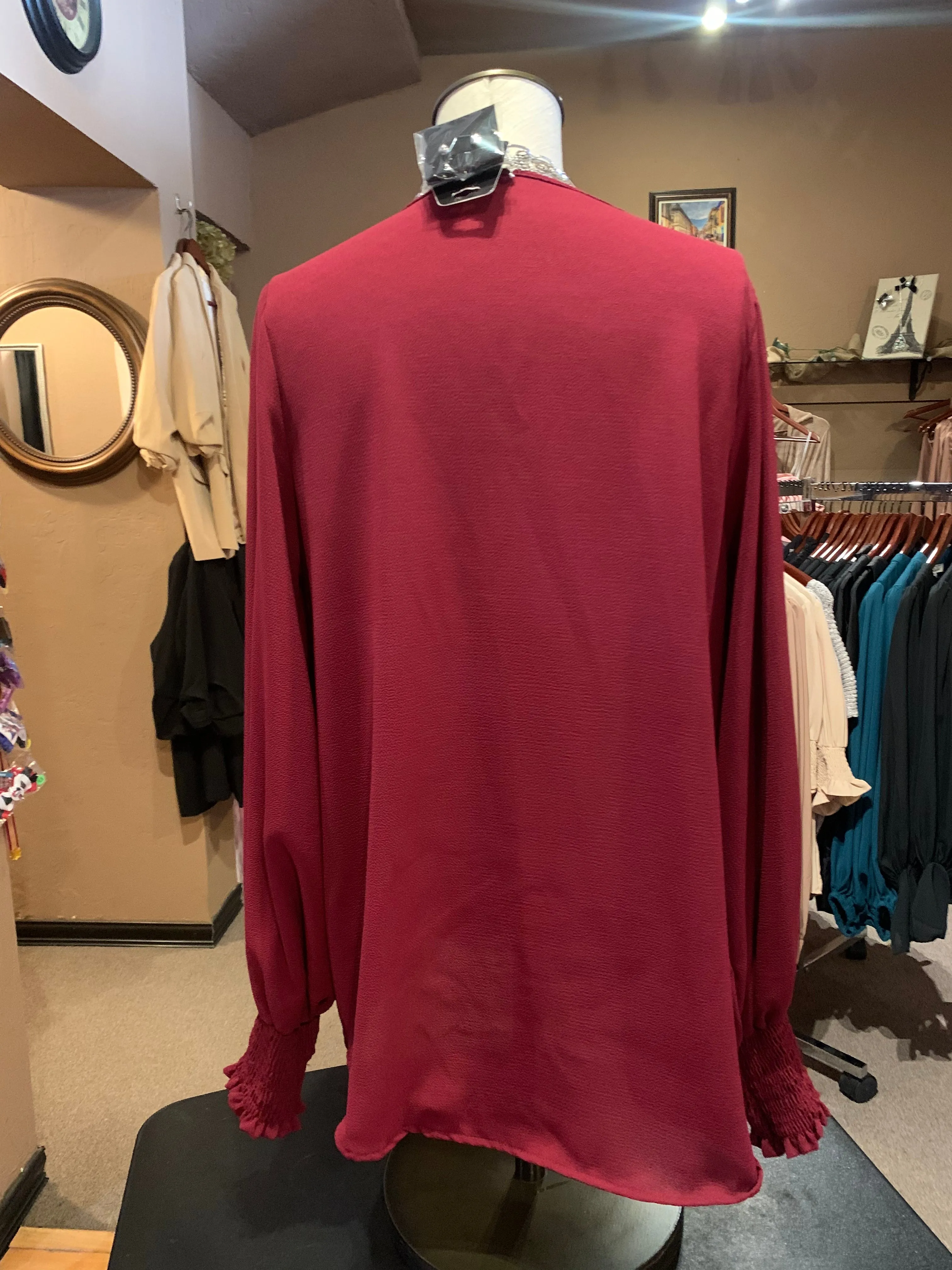 Burgundy V Neckline Long Sleeve Top