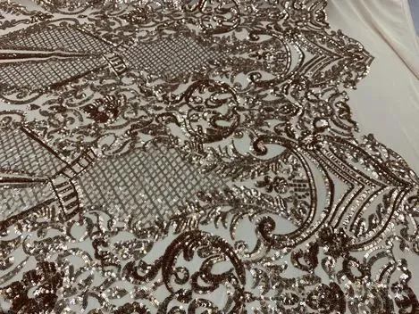 BY THE YARD/ Geometric Design Mesh Lace Fabric Sequins 4 Way Stretch On A White Mesh/Handmade Lace Embroider Prom/Gowns/Wedding Dress