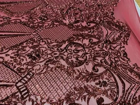 BY THE YARD/ Geometric Design Mesh Lace Fabric Sequins 4 Way Stretch On A White Mesh/Handmade Lace Embroider Prom/Gowns/Wedding Dress