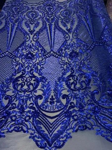 BY THE YARD/ Geometric Design Mesh Lace Fabric Sequins 4 Way Stretch On A White Mesh/Handmade Lace Embroider Prom/Gowns/Wedding Dress