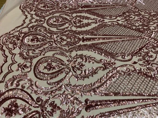 BY THE YARD/ Geometric Design Mesh Lace Fabric Sequins 4 Way Stretch On A White Mesh/Handmade Lace Embroider Prom/Gowns/Wedding Dress