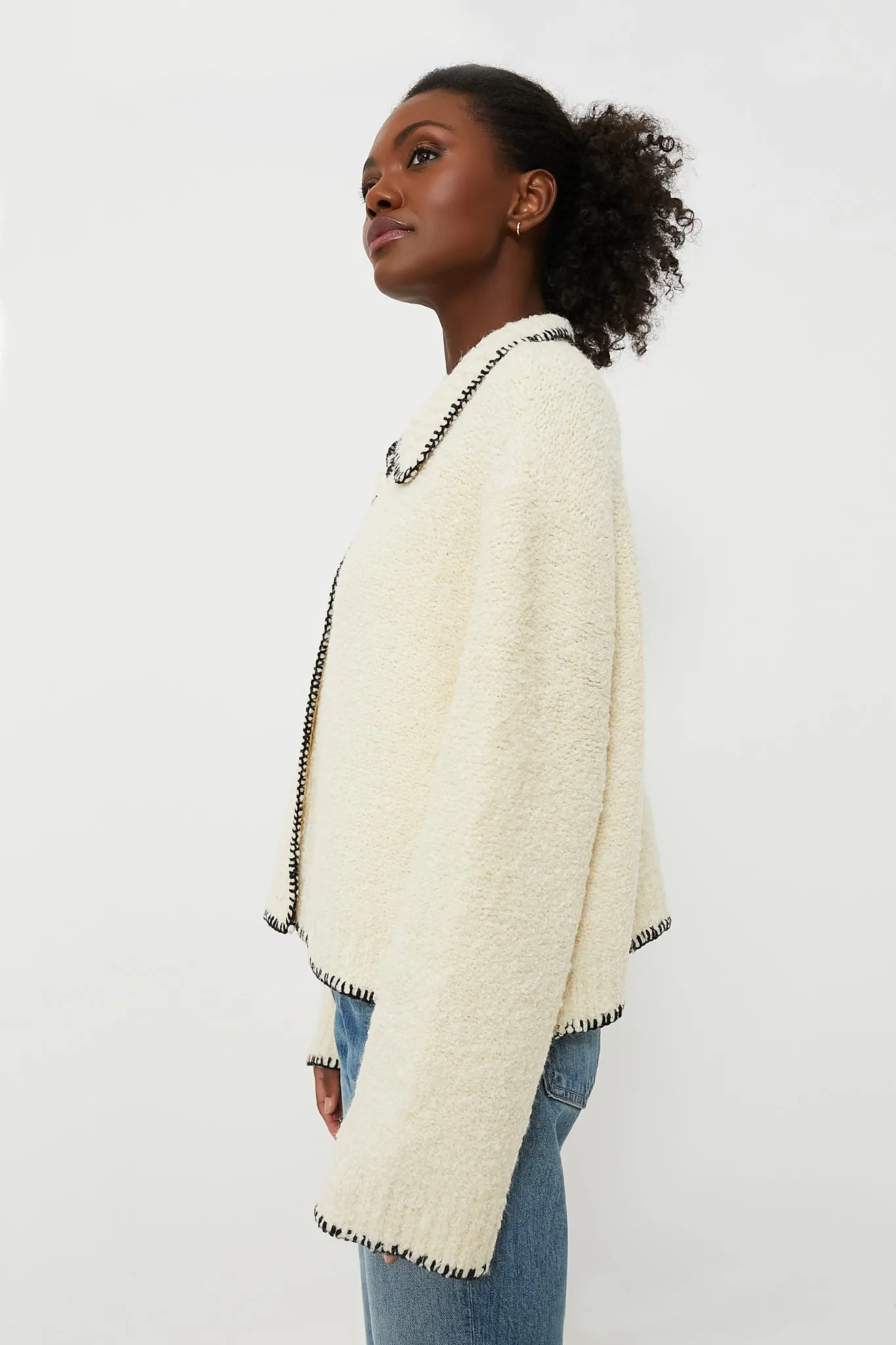 Cream with Black Stitching Cardigan