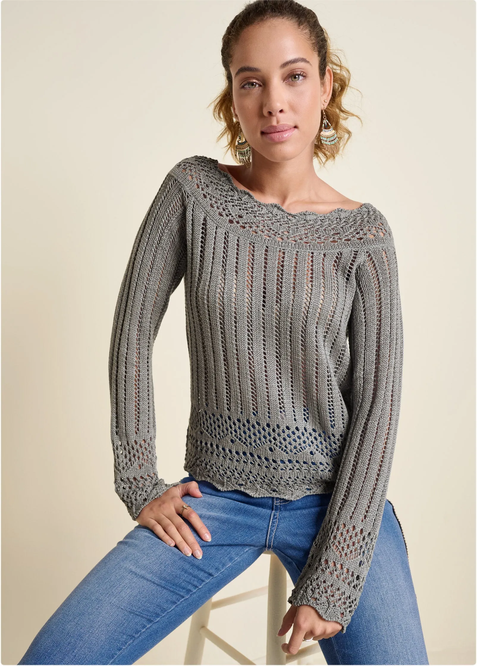 Crochet Detail Sweater  - Blue