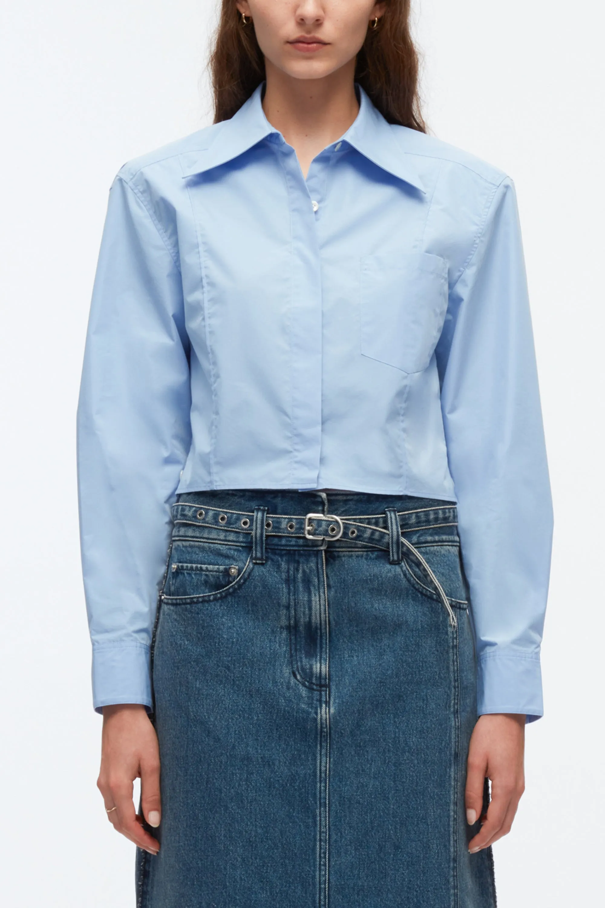 Cropped Shirt With Shoulder Pads