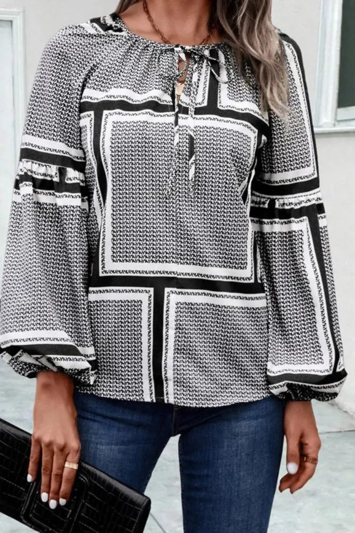 Fashionable Lantern Sleeve Printed Shirt