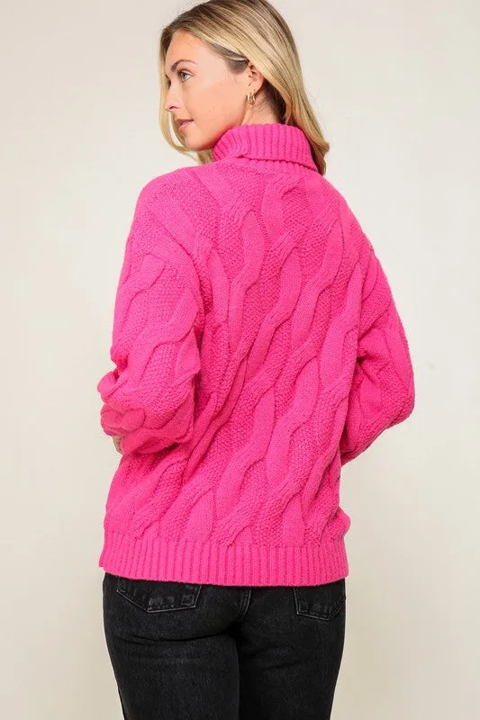 Fuchsia Twisted Mock Turtleneck Sweater