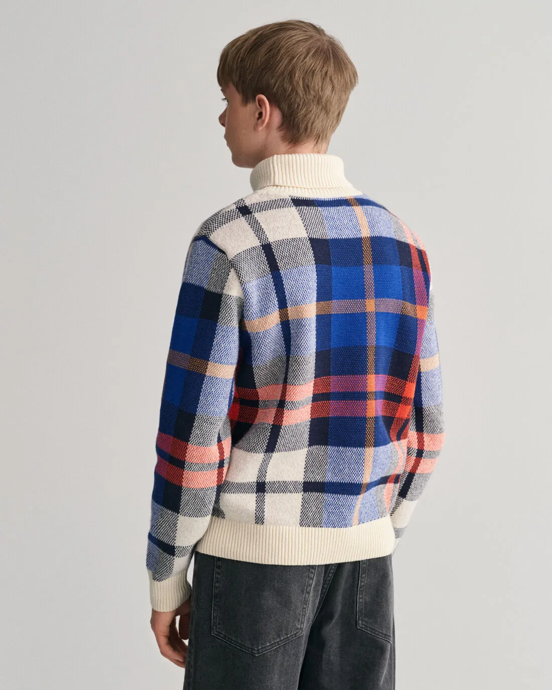 Gant Boys Checked Round Neck Full Sleeves Sweater