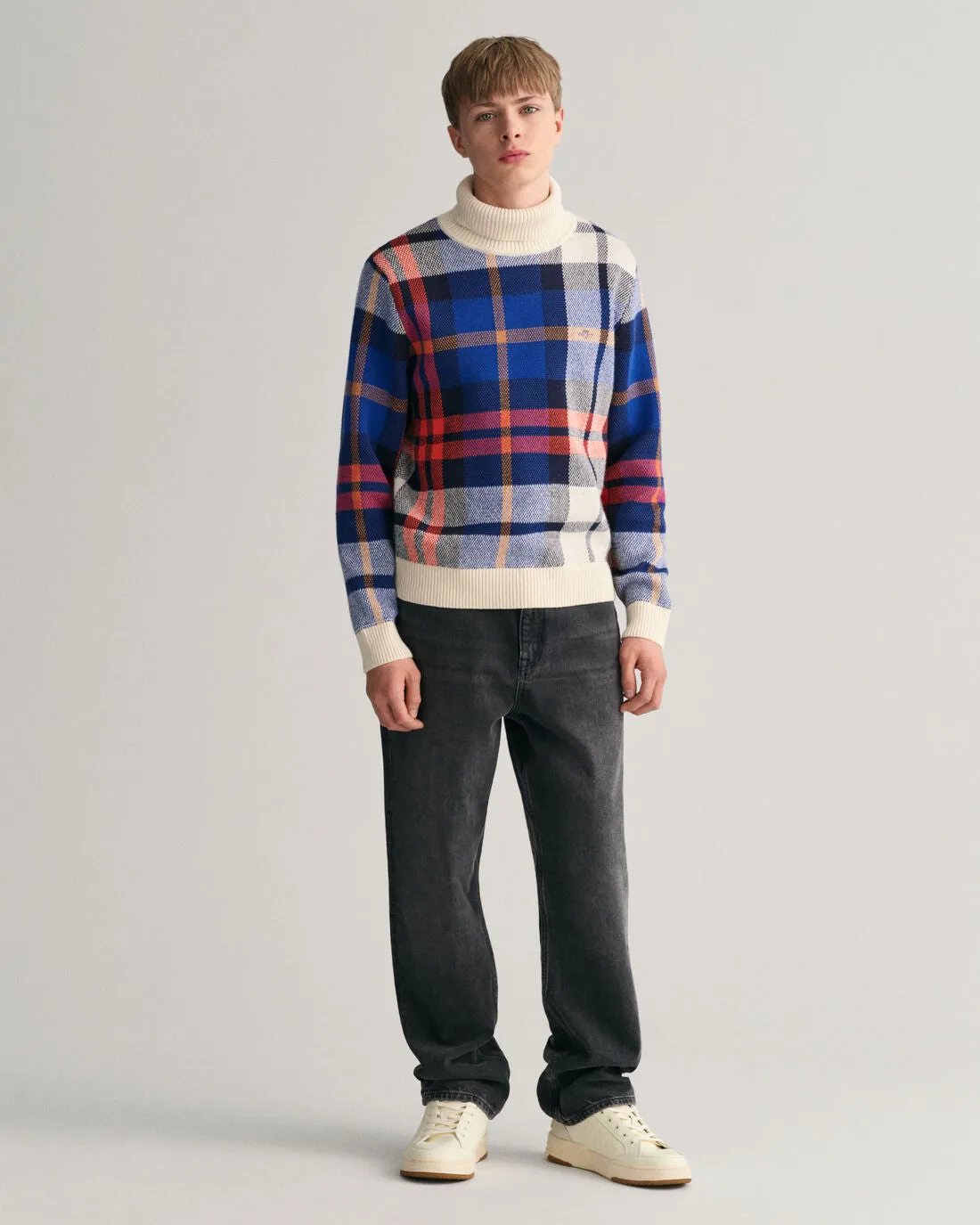 Gant Boys Checked Round Neck Full Sleeves Sweater