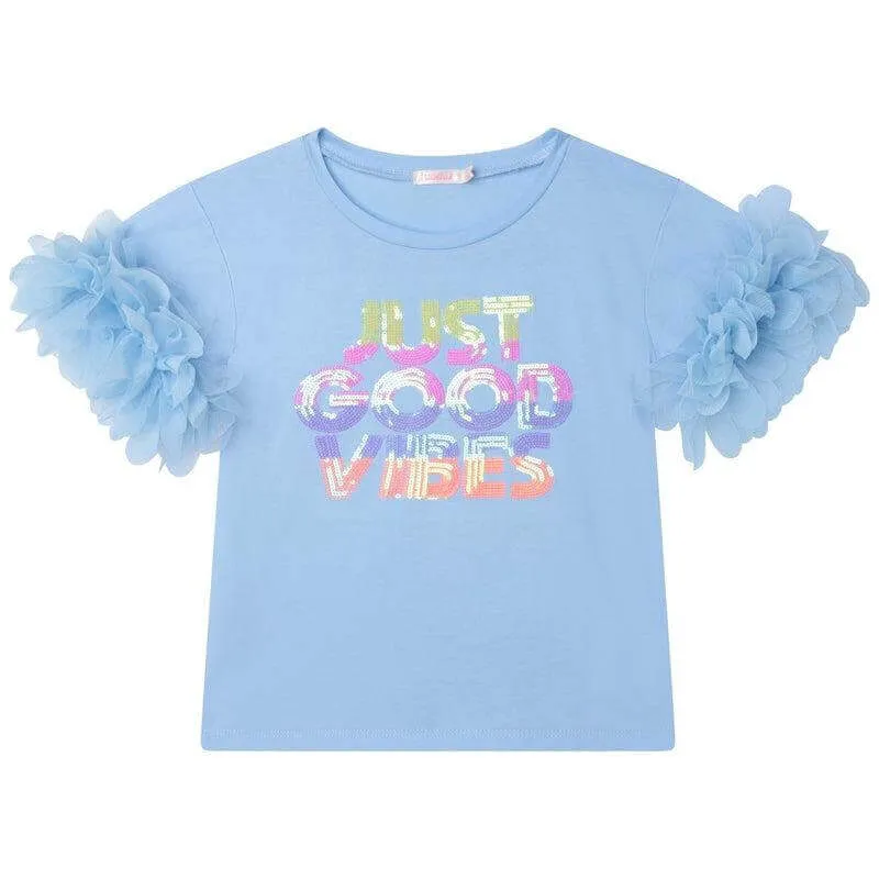 Girls Blue Good Vibes Frill T-shirt