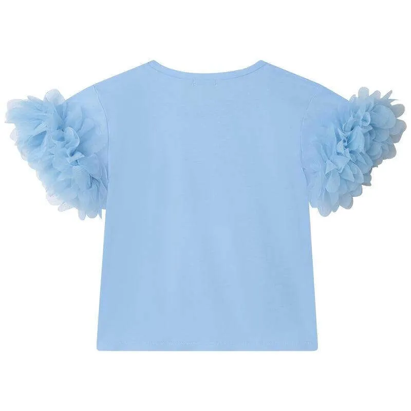 Girls Blue Good Vibes Frill T-shirt