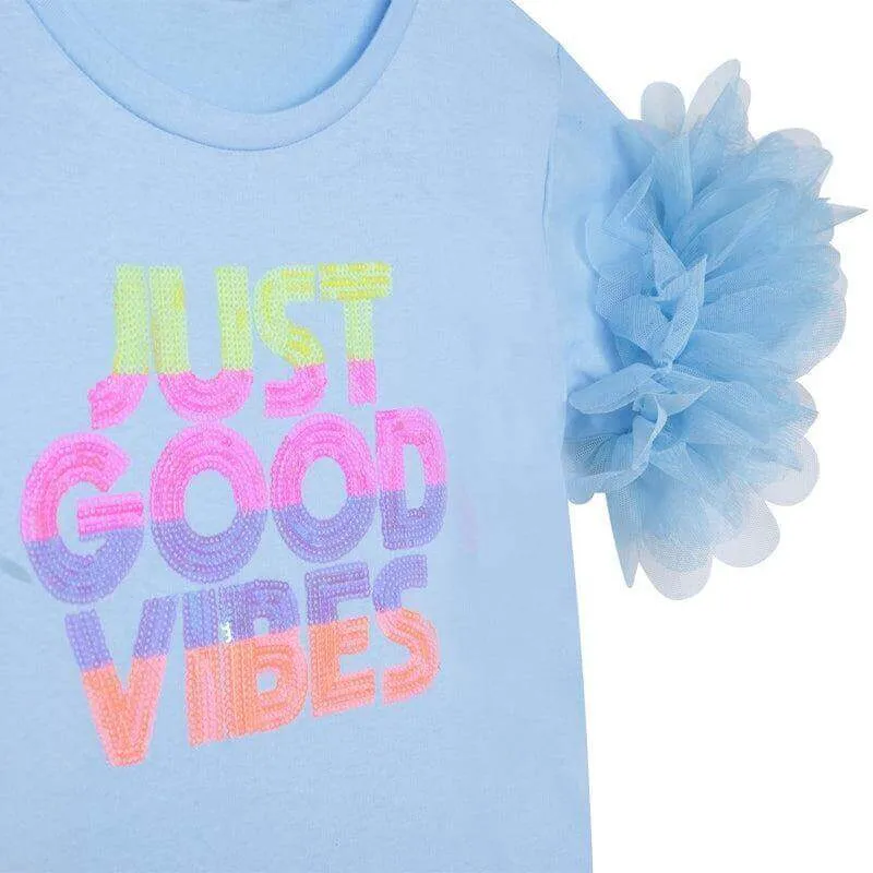 Girls Blue Good Vibes Frill T-shirt