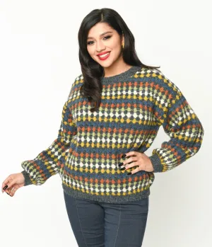 Grey & Multicolor Diamond Knit Sweater