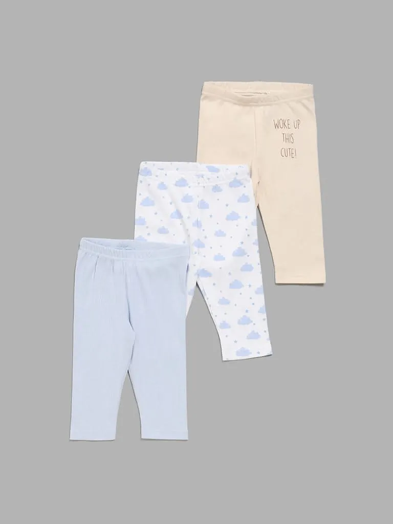 HOP Baby Cloud-Printed Multicolour Pants - Pack of 3