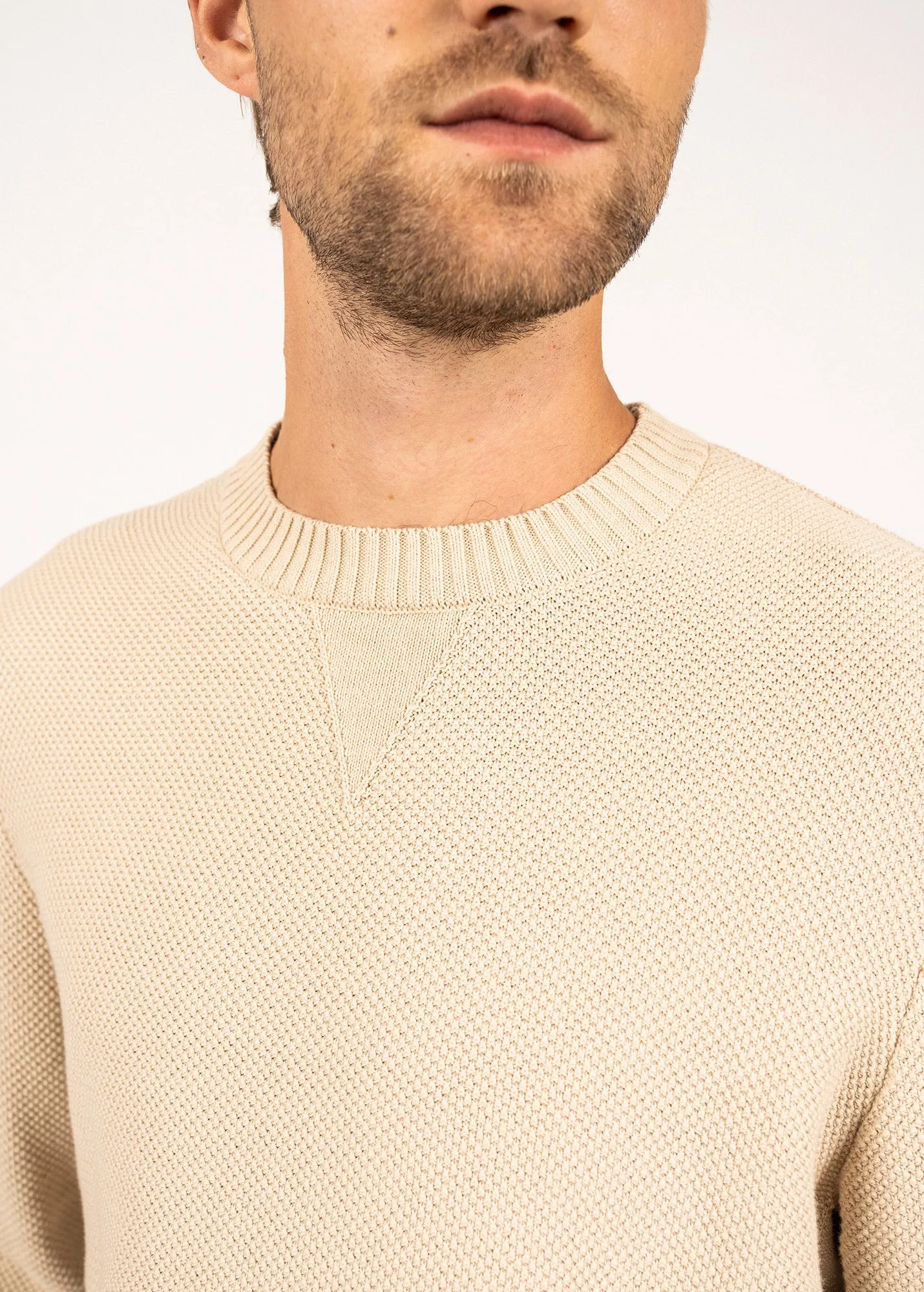 JOBOURG - Cotton Sweater in Moss Stitch for Men (OATMEAL)