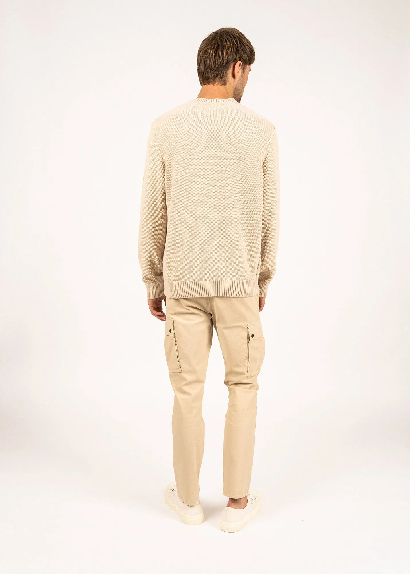 JOBOURG - Cotton Sweater in Moss Stitch for Men (OATMEAL)