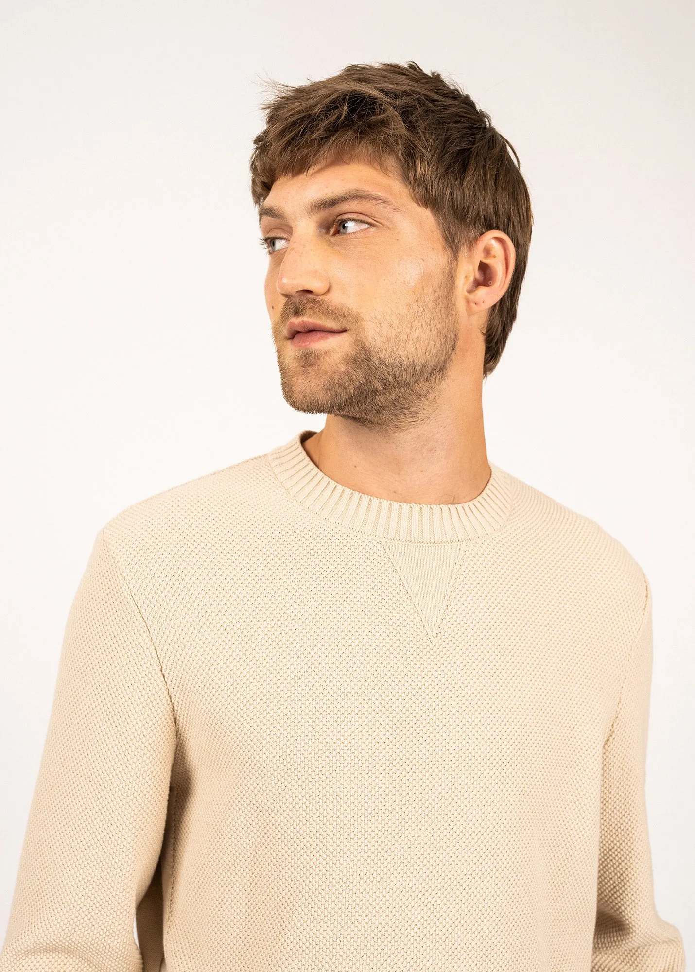 JOBOURG - Cotton Sweater in Moss Stitch for Men (OATMEAL)